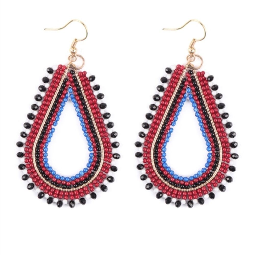 Tear Drop Red and Black Earrings